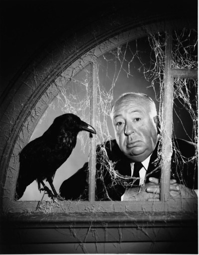 Alfred Hitchcok with a Bird for The Birds