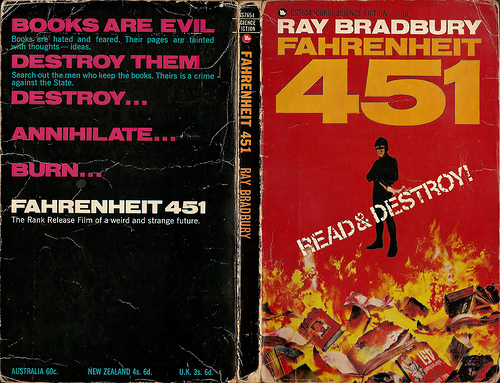 Farenheit 451 book burning vintage cover