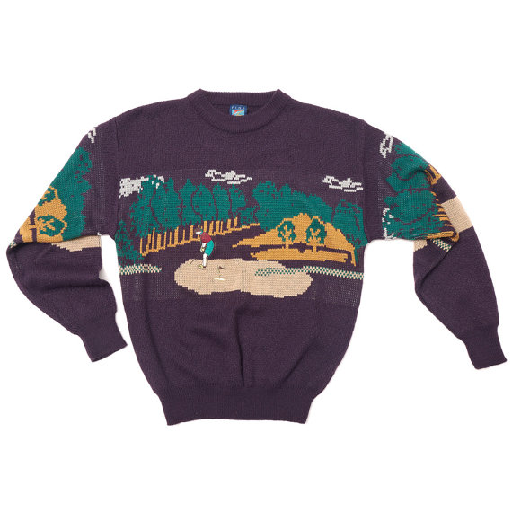 The Eye of Faith Vintage- Cool Graphic Menswear Golf Scene Sweater