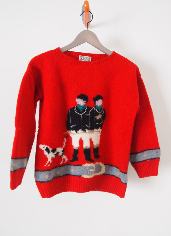 The Eye of Faith Vintage Cool Heritage Equestrian Dog Hunter Graphic Sweater Small